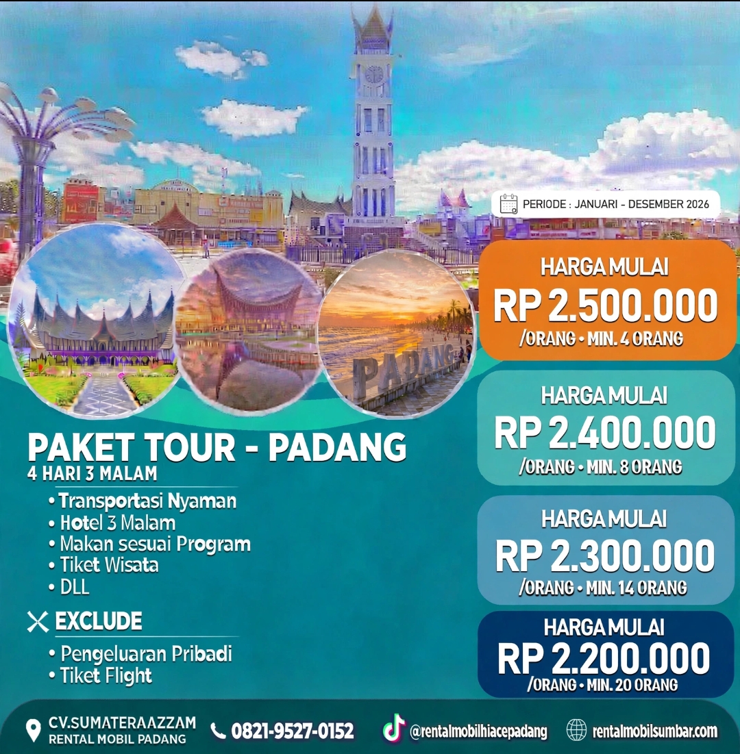 Paket Tour Padang - Bukittinggi - Alahan Panjang - Trip Sumbar